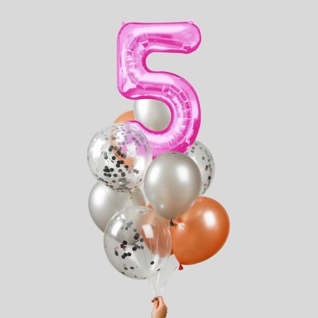Фонтан из шаров "5 лет", для девочки, латекс, фольга, 10 шт.-1