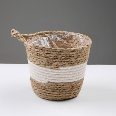 Kashpo wicker "Tanzania" with a pen, 21.5x21.5x18.8 cm, natural, white-1