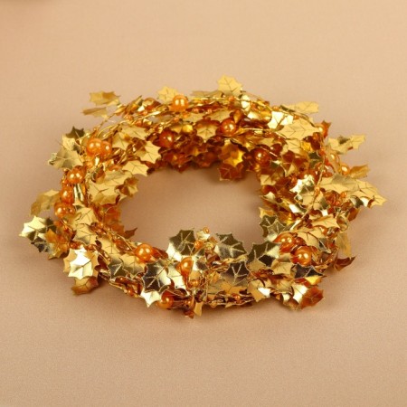 Leaves on a metal wire, with beads, 21 × 18 mm, 5 m, gold color-3