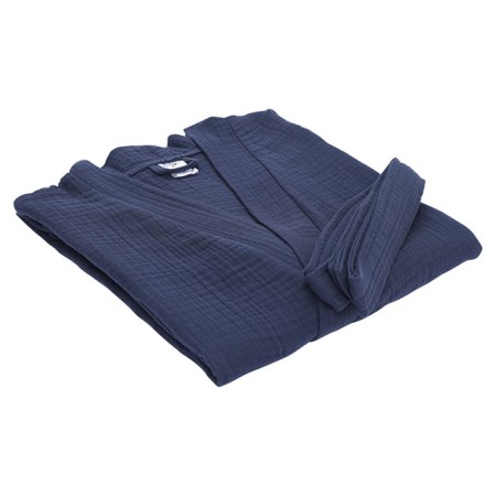 Essential bathrobe, multilayer muslin, size l, dark blue color-5