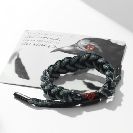 Bracelet "Japan" wicker, ornament, black and gray color-1