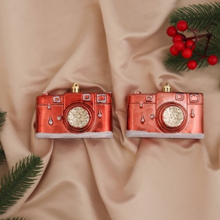 Decoration of the Christmas tree "camera" (set 2 pcs) 9.5x4.5x7 cm, red