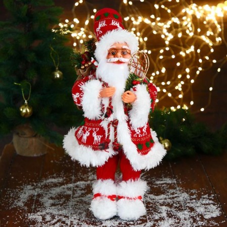 Santa Claus "in a red fur coat, cap and gifts" 23x45 cm