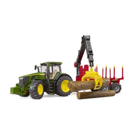 Tractor Bruder John Deere 7r 350 with trailer and 4 logs-2