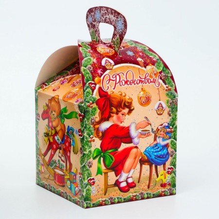 New Year. Gift box New Year's cube maxi "Children's Happiness" 15 x 15 x 19 cm.-2