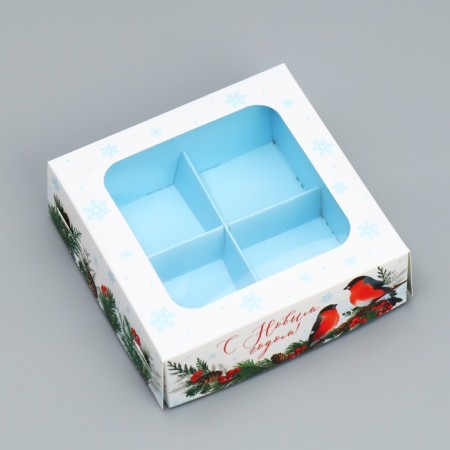 Box for sweets "Happy New Year", bullfinches, 10.5 x 10.5 x 3.5 cm, New Year-2