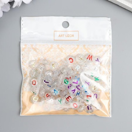 Beads for creativity plastic "English color letters" Transparent set 20 grams 0.6x1x1 cm-3