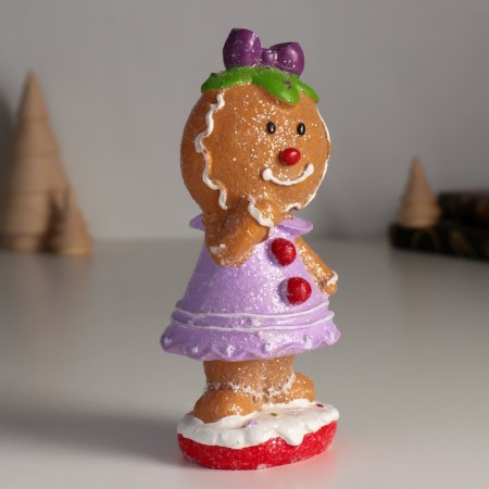 Polystone souvenir "Gingerbread cookie in a lilac dress, with a bow" 5.5x6.5x15 cm-1