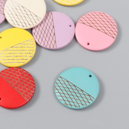 Decor for creativity wood "Circle with golden net" MIX 3x3x0.5 cm-1