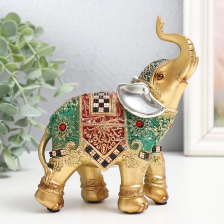 Polystone souvenir "Elephant - Red -green Popona with rubies" 12.5x5x15.5 cm