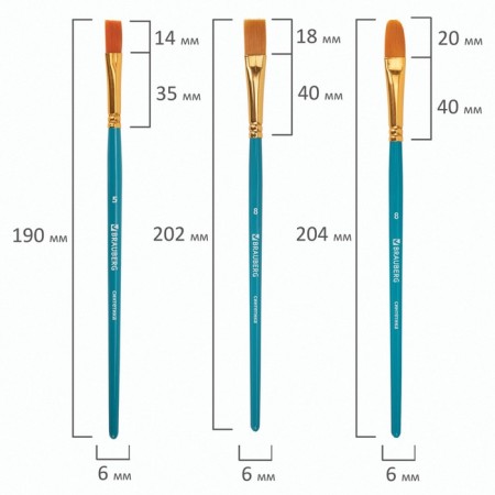 System of brushes synthetics 10 pieces, Brauberg, round; oval; flat; Liners-17