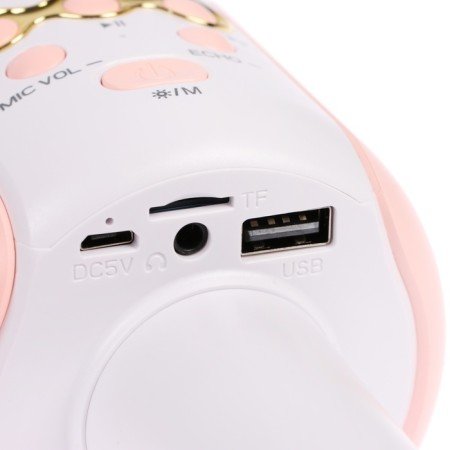 Portable karaoke microphone, 5 watts, 1200 mAh, LED, pink-white-3
