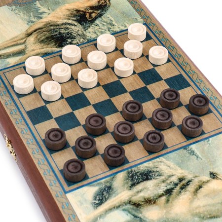 Wooden backgammon with checkers "wolves", board game, 40 x 40 cm-2
