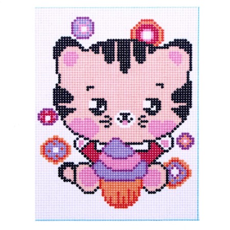 Canvas for embroidery with a cross "cat with ice cream", 20 x 15 cm-1