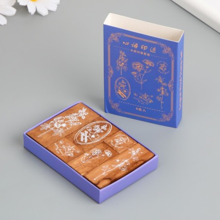 Printing wood, rubber "Flower Country" set of 6 pcs 9.6x6.6x1.6 cm