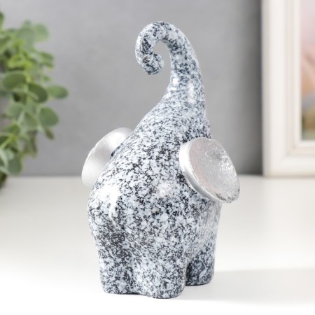 Souvenir Polystone "Stone Elephant with silver ears" 8x9.5x13 cm-2