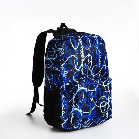 School backpack from textiles on lightning, 3 pockets, blue color-2