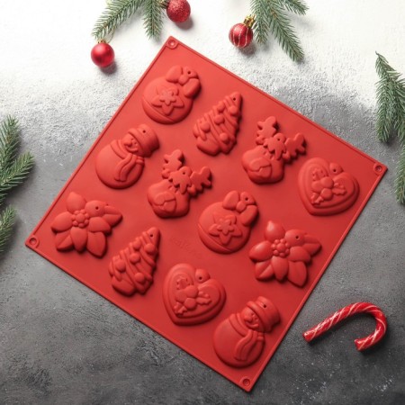 Form for 3D jewelry "Christmas Toy", silicone, 30 × 30 cm, 12 cells, blue color-7