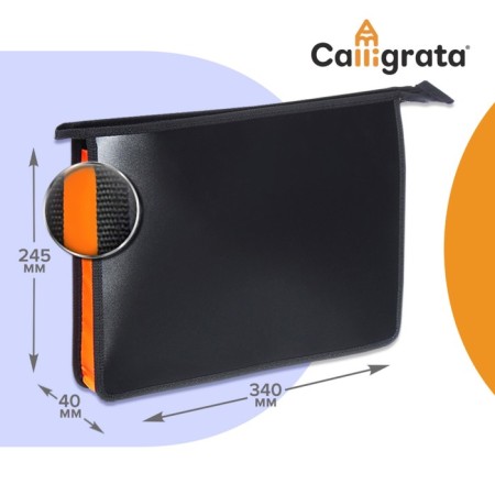 Plastic folder A4, 340 x 245 x 40 mm, lightning from above, plastic, calligrata top, black/orange