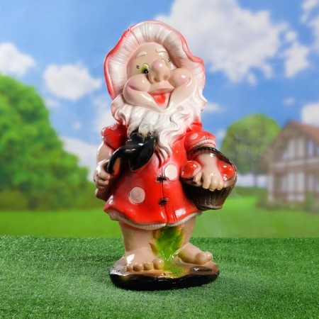 Garden figure "Gnome-Mukhomor with a shovel" average 25x28x52cm
