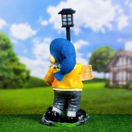 Garden Light "Dwarf with a lantern and a" hello "sign" 30x27x44cm-3