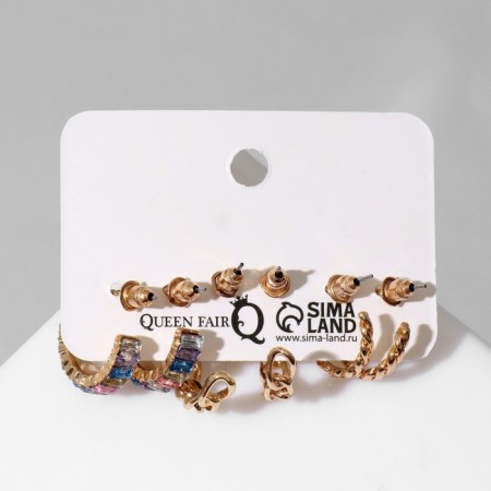 Ring earrings set 3 pairs of “links” chains, colored in gold, d = 2-2