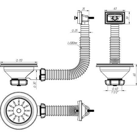 Issue Aquant, 3 1/2 ", with a plastic grill d = 115 mm, with a rectangular overflow-2