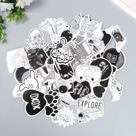 Set of stickers "Black and white supermix" 50 pcs 3-8.5 cm