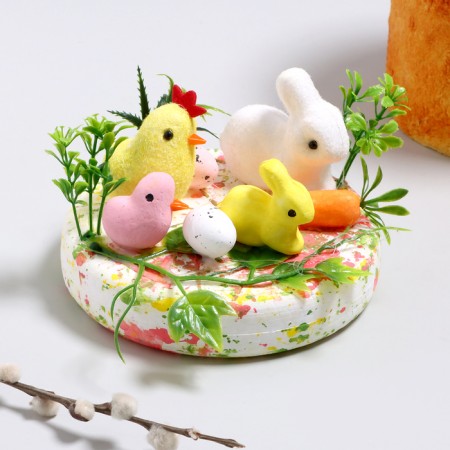 Easter decor "Kurochka and hares" 13.5 × 13.5 × 8 cm