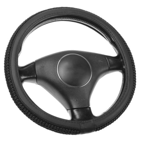 Torso steering wheel, leather Pu, fabric insert with a pattern, size 38 cm, black