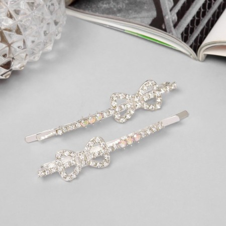 Invisibility for hair "Ebba" (set 2 pcs) bow, 6 cm, silver