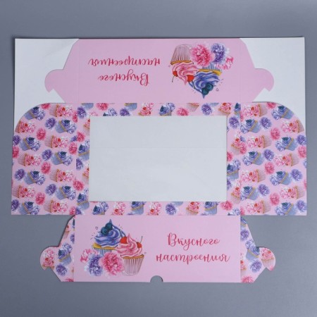 Box for cupcakes, confectionery packaging with a window, 6 cells of "delicious mood", 25 x 17 x 10 cm-3