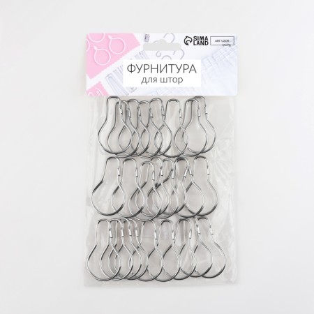 Hook for curtains, 4.8 × 2.8 × 0.2 cm, 20 pcs, silver color-3