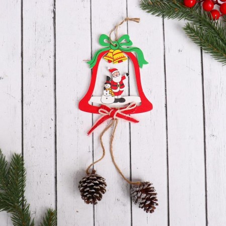 Decoration Christmas tree "bell with cones" Santa Claus and snowman 9x24 cm