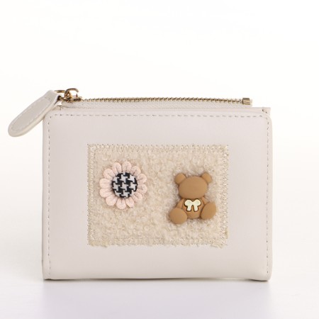 Women's wallet on the button, beige color-2