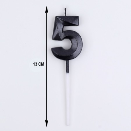 Candle in the cake on the skewer "Fine", the number "5", black, 5 cm-5