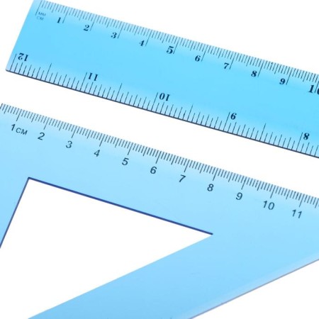 Damage set 4 items (ruler 30 cm, square 19 cm/ 30 °, square 13 cm/ 45 °, transporter) mix-3