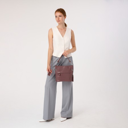 Luggage bag, 2 external pockets, long belt, powder color-12