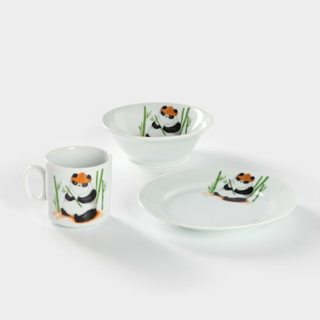 A set of porcelain dishes "Panda", 3 objects: mug 200 ml, bowl 350 ml, plate d = 17 cm-1