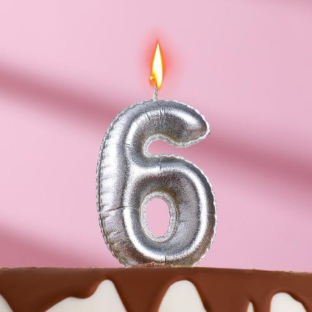 Candle in the "balls" cake, number 6, silver, 5.5 cm