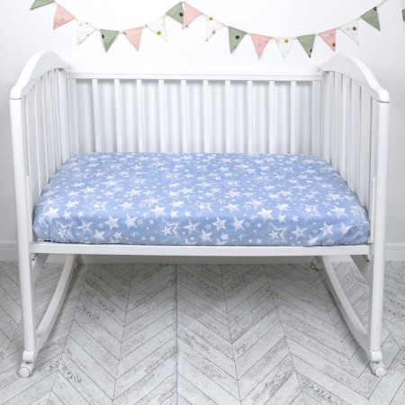 Sheet on the elastic band "Stars", size 60x120 cm, blue color