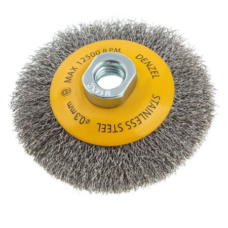 Denzel 746043, 75 mm Ushm brush, “cup”, twisted stainless wire 0.3 mm, M14