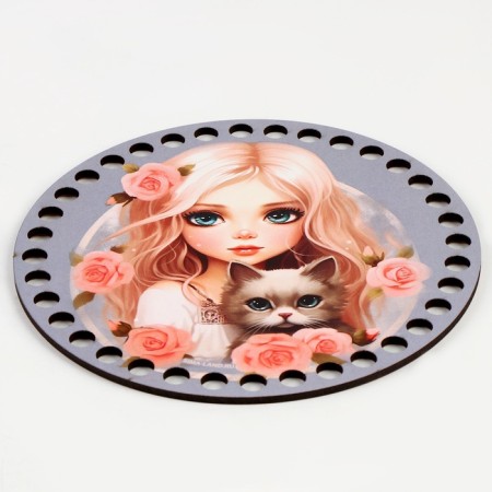Bottoms for knitting 2 in 1 "Girl with a kitten", circle 15 cm, HDF 3 mm-6
