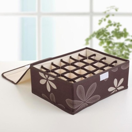 A set of organizers for storing linen with a leaf lid, 3 pcs, 32 × 24 × 12 cm, brown color-6