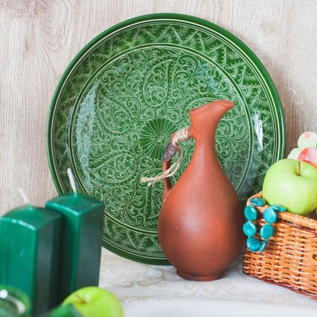 Tea set, Rishtan painting, 9 objects, green: kettle 0.8 l, Piala 0.3 l-12