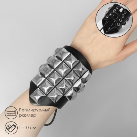 Bracelet Skin "Cuff" with square spikes, black-silver color