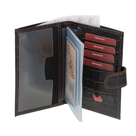 Driver wallet, with a button, brown color, dark crocodile-1