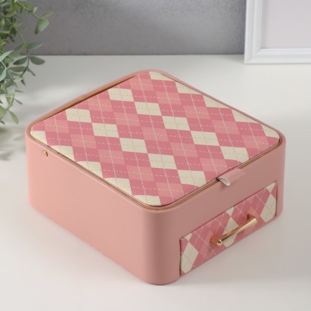 Casket to the leatherette for jewelry "Cell" pink 20x22.5x9.5 cm