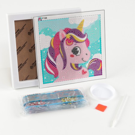 Diamond mosaic 15x15 on a frame with different rhinestones "Unicorned"-1