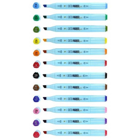 A set of art markers 12 colors Lorex "Simple Base", bilateral, tip: bullet (2.0 mm) and beveled (6.0 mm), alcohol-4